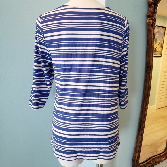 LANE BRYANT BLUE AND WHITE STRIPED COWL NECK TOP - Picture 2 of 4